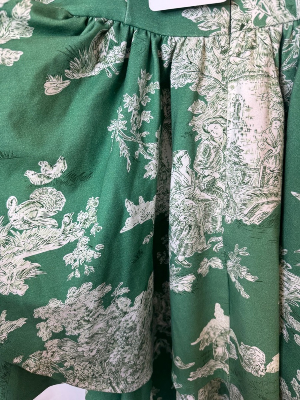 Selkie Green and Cream Long Sleeve Puff-Sleeve Mini Dress - Picture 8 of 8